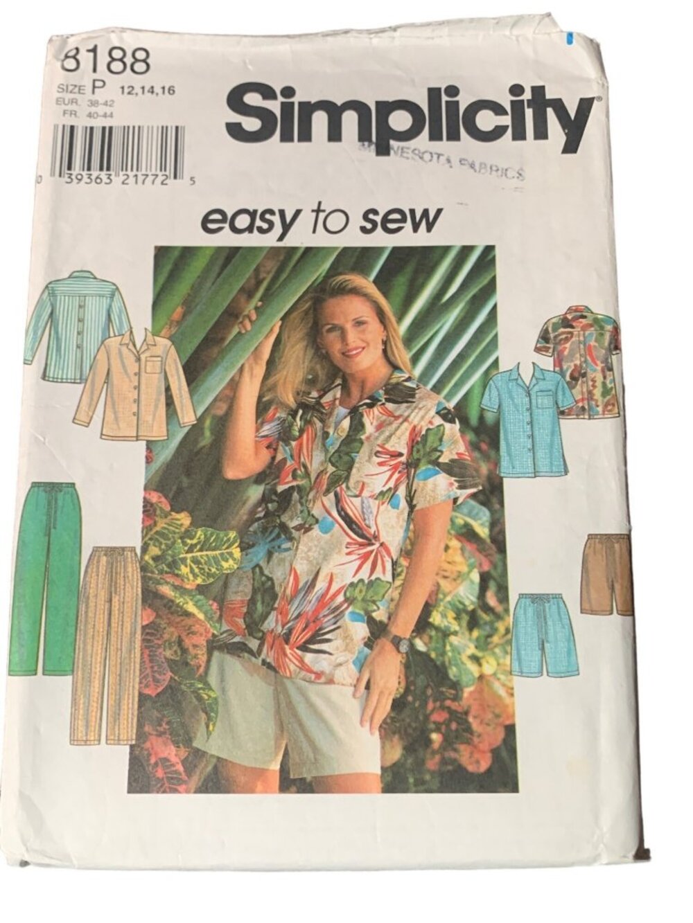 Simplicity 8188 Easy To Sew Misses' Shirt Short Pant Pattern Size 12 14 16 90s